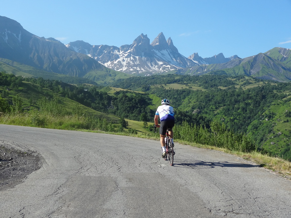 On the Col du Mollard with a backdrop of the Aiguilles des Arves